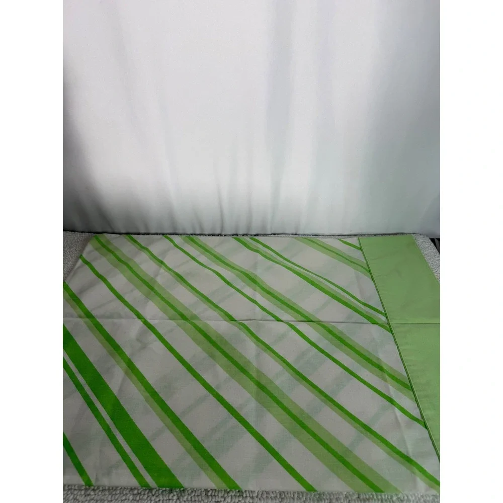 Vintage Cannon Monticello Standard Pillowcase Green White Stripe No Iron‎ Muslin